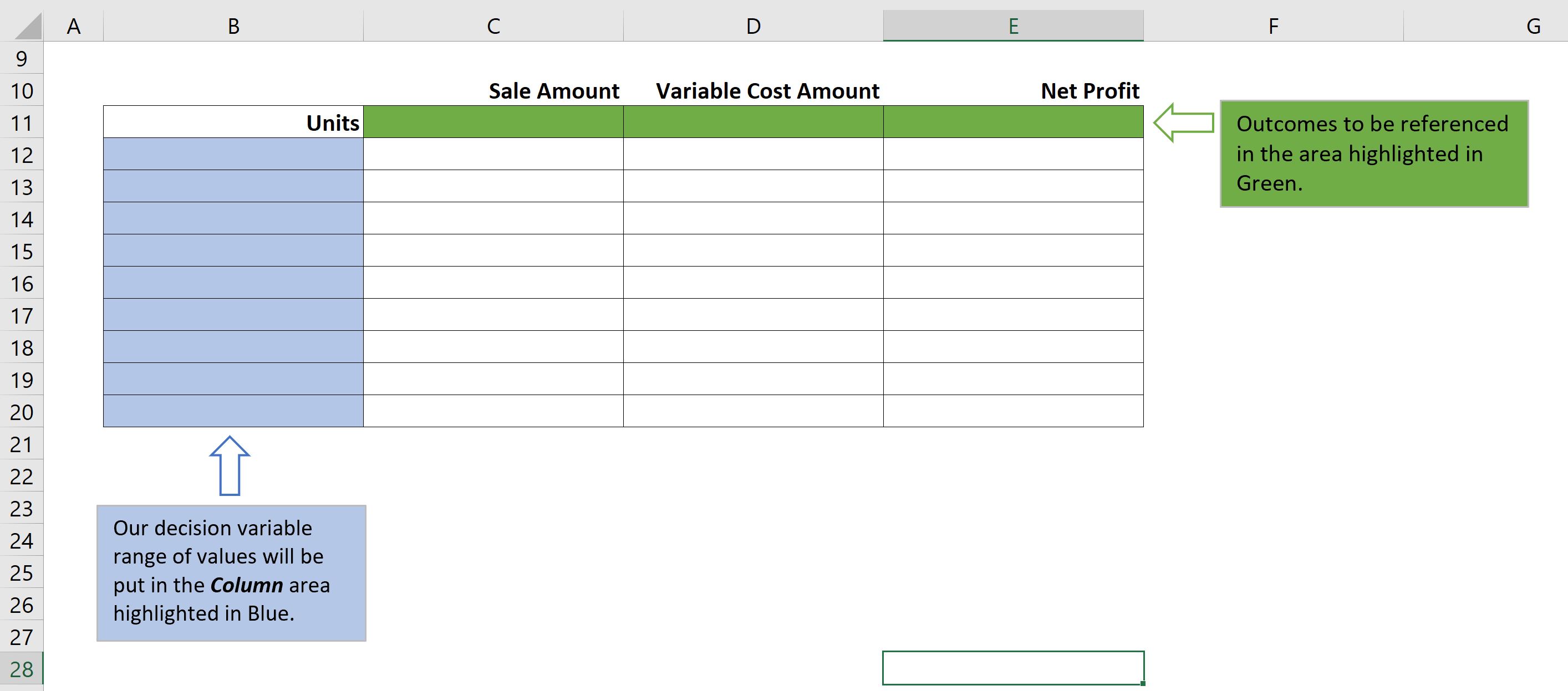 Matrix for Data Table